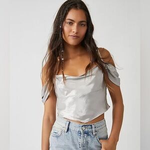 NWT Free People Cassandra Metallic Off the Shoulder Crop Top | Size Small